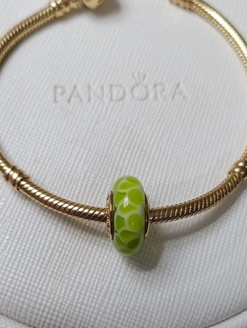 Pandora 14k Gold Lime Green Murano Glass Lotus Charm (One Charm) Two Listed Sept